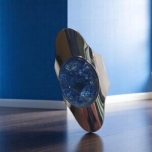 Sarah Coventry Wide Silver Tone Adjustable Ring Oval Blue Faceted Base SZ 7.5